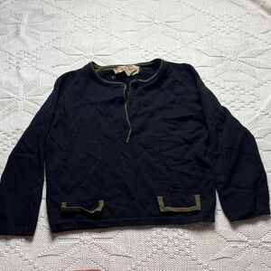 Vintage Black Sweater with Olive Trim